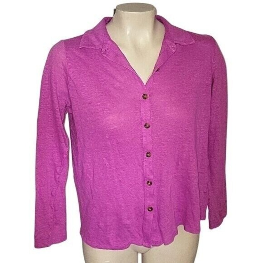 J JILL LOVE LINEN Long Sleeve Button‎ Down Breathable Linen Blouse XS Purple